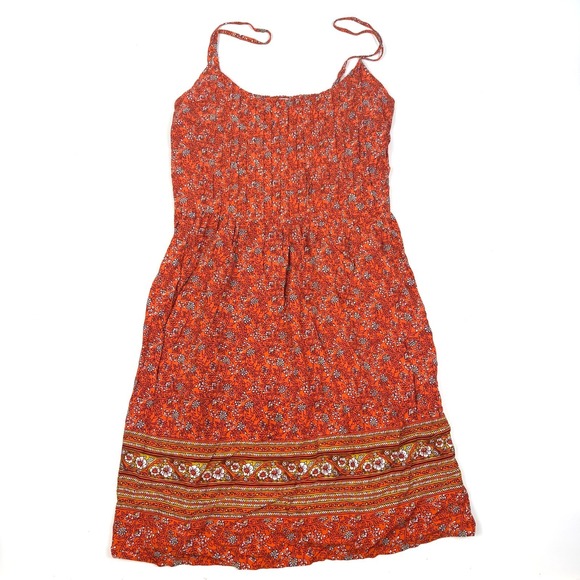 Old Navy Dresses & Skirts - Old Navy Floral‎ Cami Mini Sun Dress Womens Sz M Orange Cottage Boho Pintuck